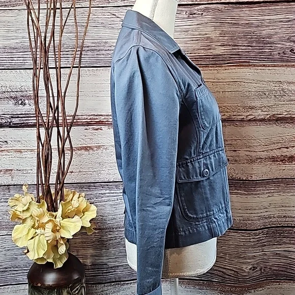 NEW VINTAGE L.L.BEAN BLUE LONG SLEEVE BUTTON-UP CROPPED JACKET - Picture 7 of 16